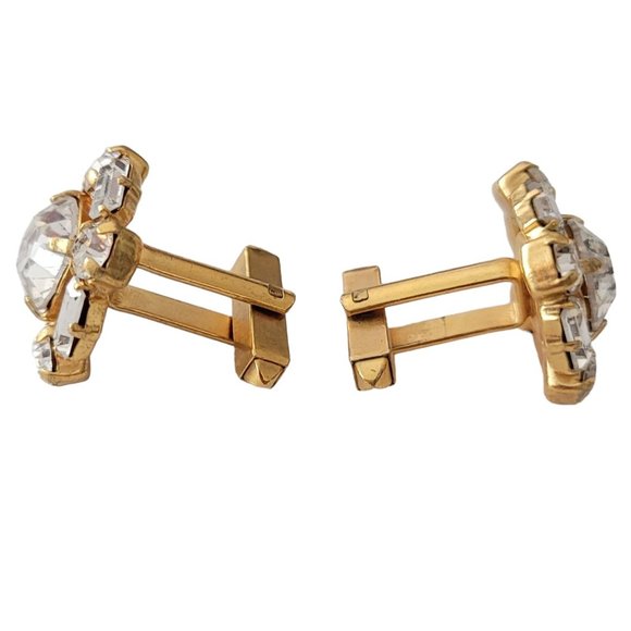 Gold Tone Round Baguette Clear Rhinestone Square Cufflinks E223 - Picture 4 of 11